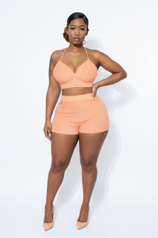 Terry Towel Bralette Top & Mini Shorts Set